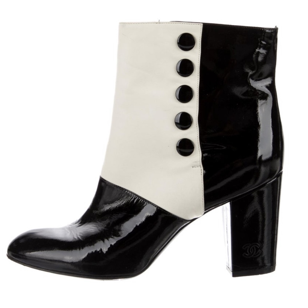 CHANEL 2-Tone Black & White Patent Boots